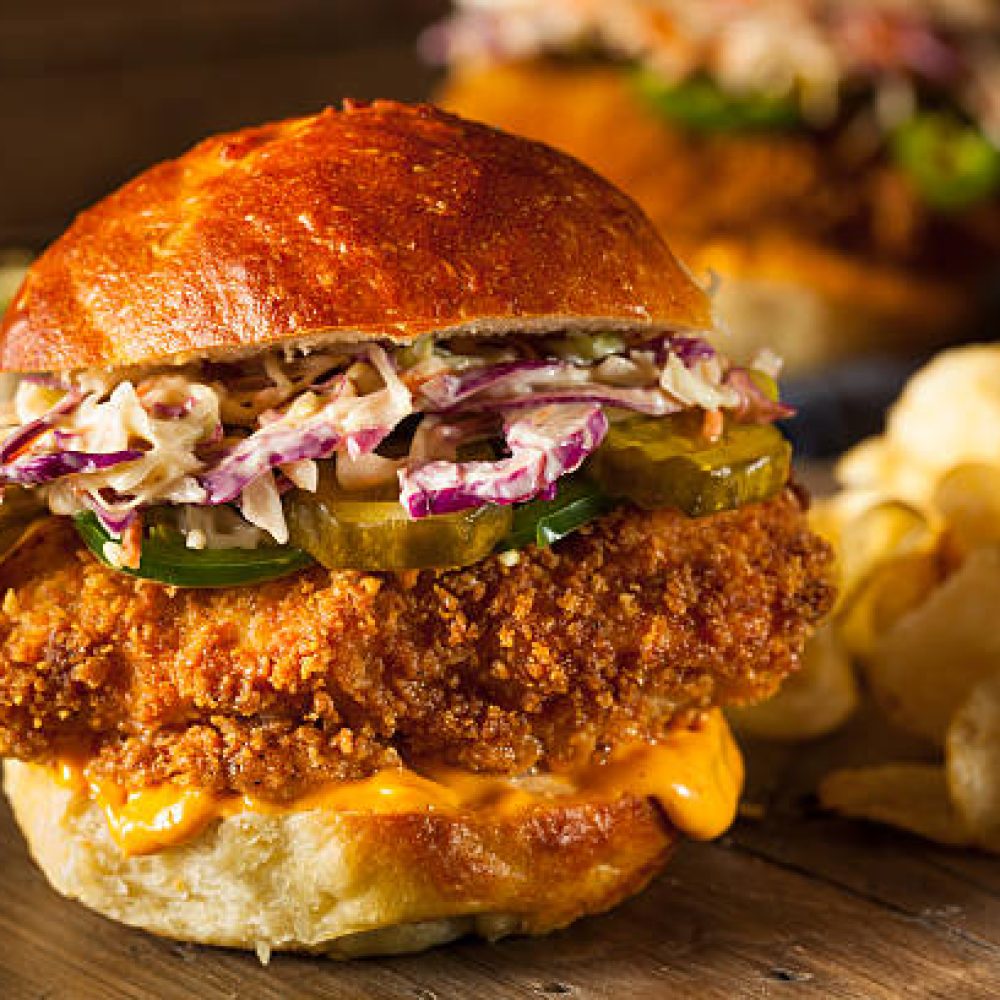 Southern Country Fried Chicken Sandwich with Mayo and Jalapenos Southern Country Fried Chicken Sandwich with Mayo and Jalapenos